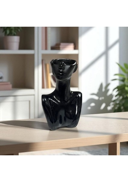 Siyah Modern Büst Formlu Dekoratif Vazo & Obje