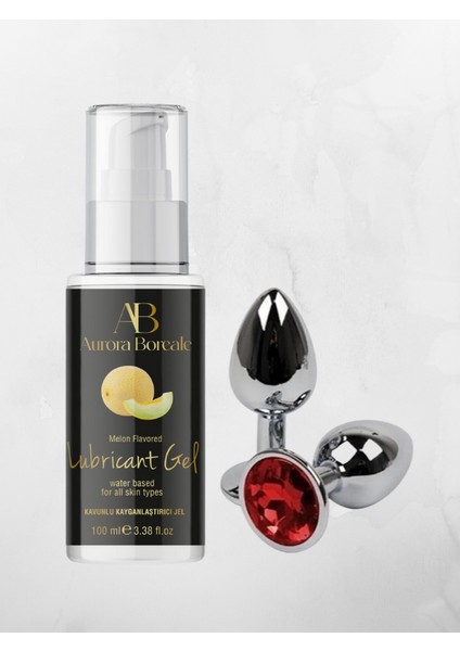 Aurora Boreale Kavun Aromalı Kayganlaştırcı Jel 100ML + Mücevherli Çelik Plug Küçük Hediyeli