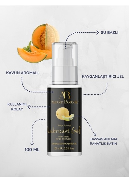 Aurora Boreale Kavun Aromalı Kayganlaştırcı Jel 100ML + Mücevherli Çelik Plug Küçük Hediyeli