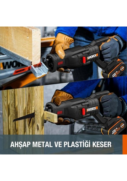 WX516 20VOLT 4.0AH. Li-Ion Kömürsüz Profesyonel Tilki Kuyruğu Testere