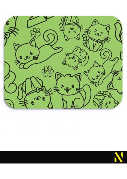 Sevimli Kediler Desenli Yeşil Renkli Ergonomik Mouse Pad - 23 cm x 19 cm - Kaydırmaz Taban Ev ve Ofis Kullanımı Fare Altlığı Mousepad