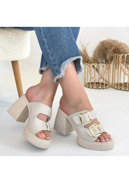 Ceylinmoda Frend Bej Cilt Doldu Topuklu Terlik fırsatları