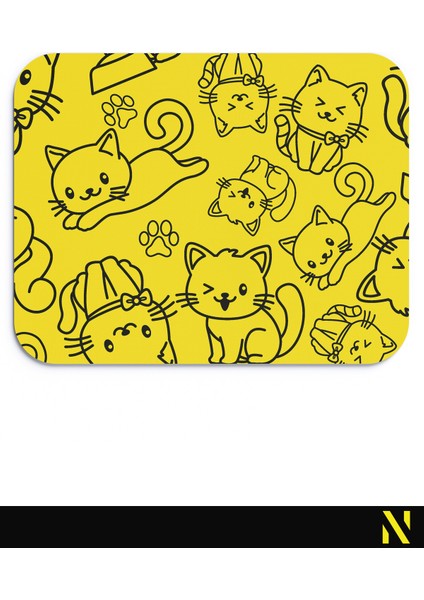 Sevimli Kediler Desenli Sarı Renkli Ergonomik Mouse Pad - 23 cm x 19 cm - Kaydırmaz Taban Ev ve Ofis Kullanımı Fare Altlığı Mousepad
