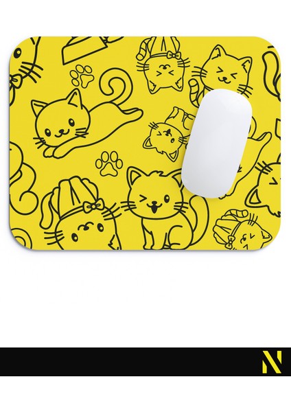 Sevimli Kediler Desenli Sarı Renkli Ergonomik Mouse Pad - 23 cm x 19 cm - Kaydırmaz Taban Ev ve Ofis Kullanımı Fare Altlığı Mousepad fırsatları