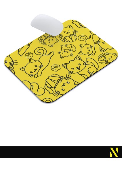 Sevimli Kediler Desenli Sarı Renkli Ergonomik Mouse Pad - 23 cm x 19 cm - Kaydırmaz Taban Ev ve Ofis Kullanımı Fare Altlığı Mousepad indirimleri