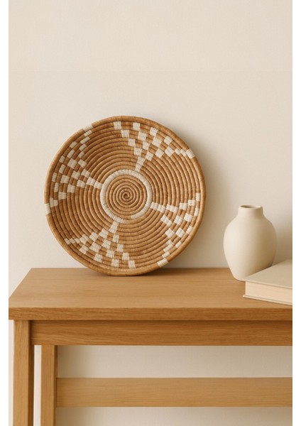 Yuvarlak Duvar Dekoru, Doğal Lif, El Örgüsü, 40 Cm, Geometrik Desenli, Hasır Dokulu, Dekoratif Obje fiyatları