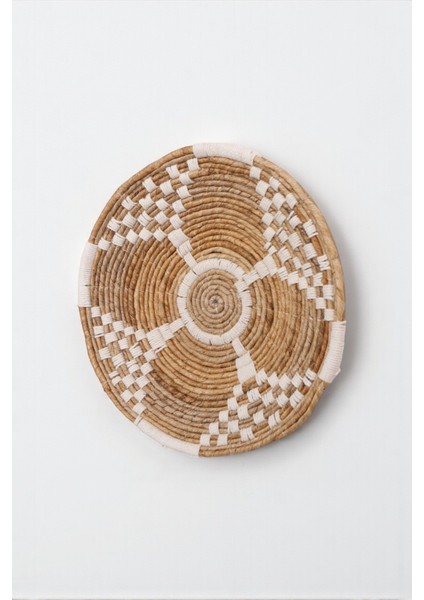 Yuvarlak Duvar Dekoru, Doğal Lif, El Örgüsü, 40 Cm, Geometrik Desenli, Hasır Dokulu, Dekoratif Obje modelleri