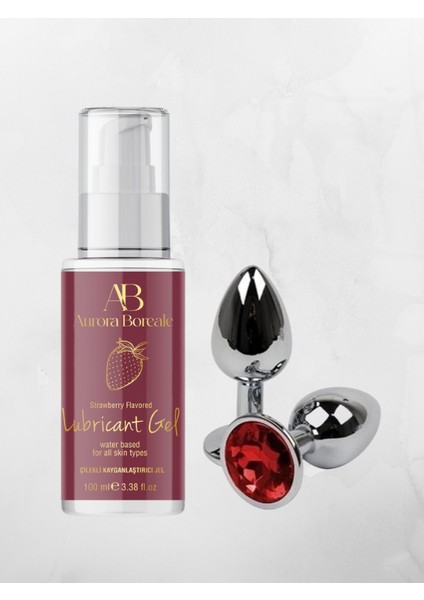 Aurora Boreale Çilek Aromalı Kayganlaştırcı Jel 100ML + Mücevherli Çelik Plug Küçük Hediyeli