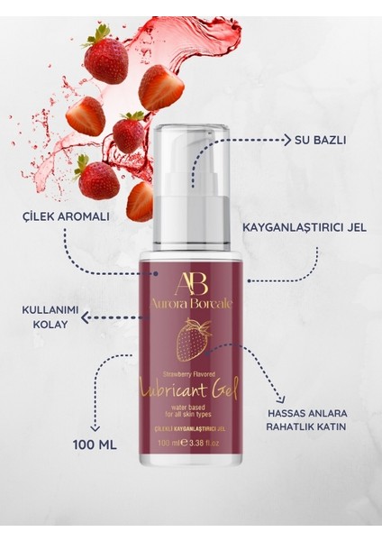 Aurora Boreale Çilek Aromalı Kayganlaştırcı Jel 100ML + Mücevherli Çelik Plug Küçük Hediyeli