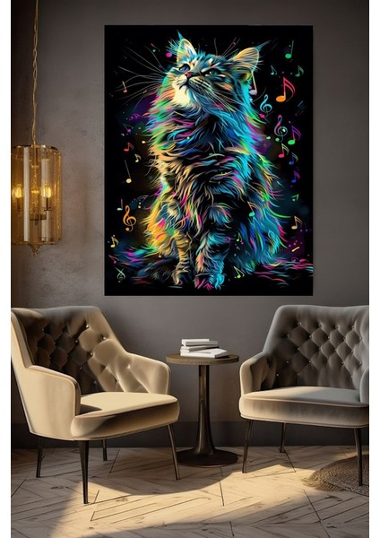 Boyalı Sanatsal Kedi Kanvas Tablo Ev Duvar Salon Ofis Dükkan Hediyelik Dekarasyon Süsü