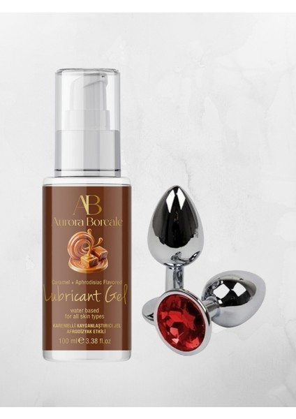 Aurora Boreale Karamel Aromalı Kayganlaştırcı Jel 100ML + Mücevherli Çelik Plug Küçük Hediyeli