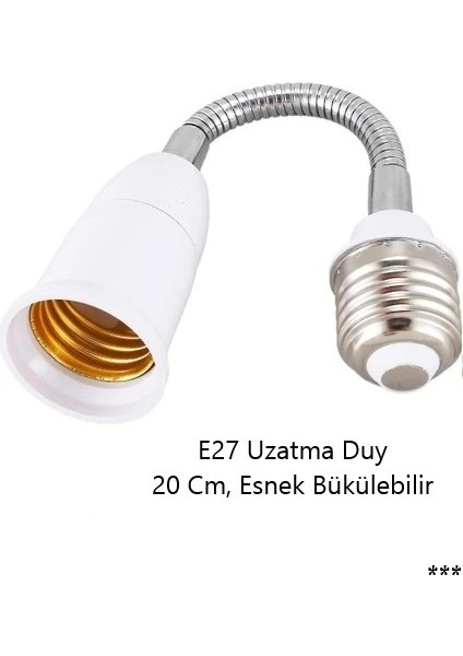 E27 Duy Uzatma Metal 20 cm Esnek Dönebilir Bükülebilir 1 Adet