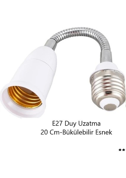 E27 Duy Uzatma Duy 20 cm Metal Esnek Bükülebilir Dönebilir