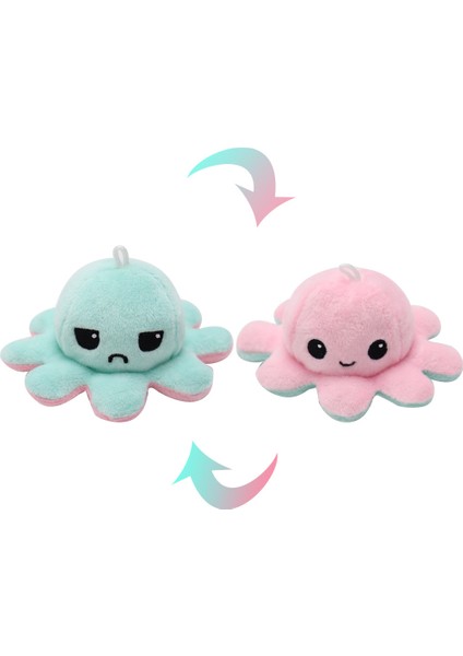 Flip Ahtapot Küçük Bebek 10CM Charm Çift Taraflı Flip Peluş Oyuncaklar Sevimli Komik Ifade Ahtapot Anahtarlık Charm (Yurt Dışından)