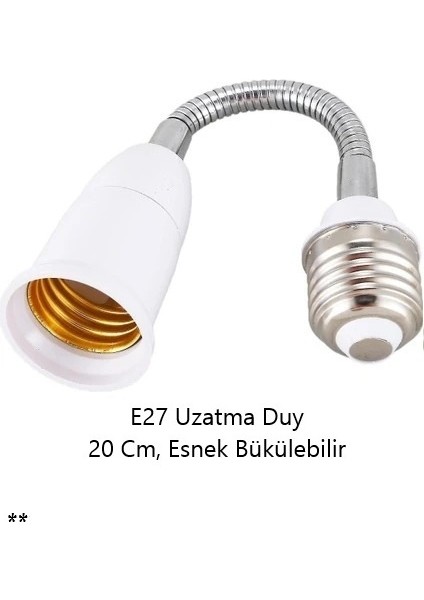 E27 Duy Uzatma Metal 20 cm Esnek Bükülebilir