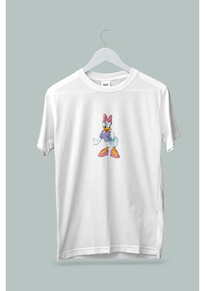 Kız Çocuk Daisy Duck Baskılı Beyaz Gri Siyah Tshirt 5 6 7 8 9 10 11 12 13 14 Yaş Disney Miki Mouse