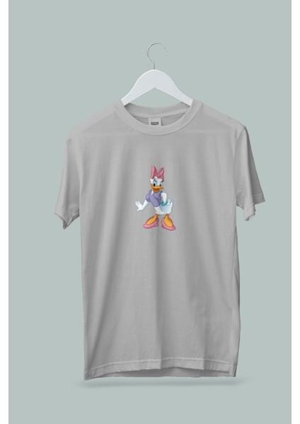 Kız Çocuk Daisy Duck Baskılı Beyaz Gri Siyah Tshirt 5 6 7 8 9 10 11 12 13 14 Yaş Disney Miki Mouse