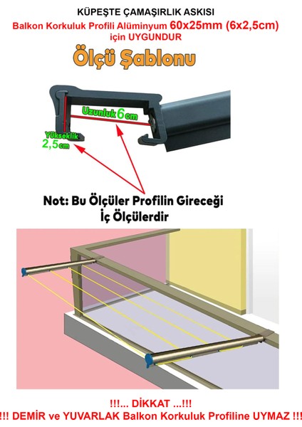 Balkon Çamaşır Kurutma Askısı Alüminyum Küpeşte Çamaşır Askılığı Kurutmalık Kare 6x2.5 cm Antrasit