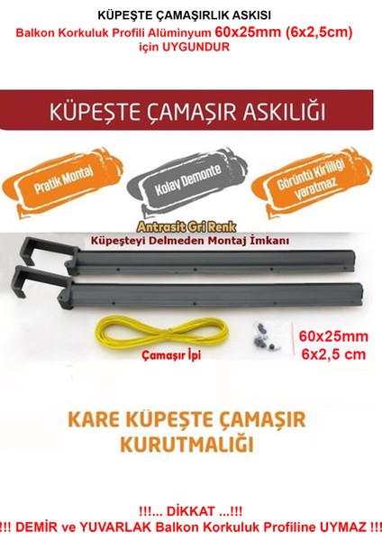 Balkon Çamaşır Kurutma Askısı Alüminyum Küpeşte Çamaşır Askılığı Kurutmalık Kare 6x2.5 cm Antrasit fiyatları