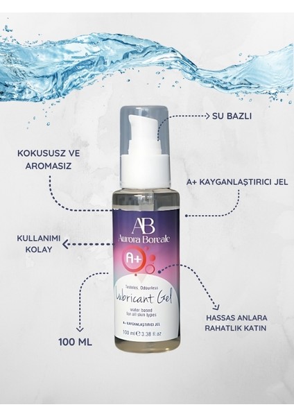 Aurora Boreale A+ Sade Su Bazlı Kayganlaştırcı Jel 100ML + Mücevherli Çelik Plug Küçük Hediyeli