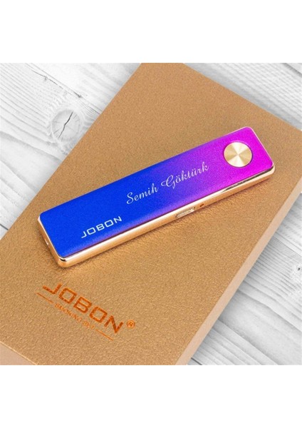 Kişiye Özel Lüx USB Şarjlı Rezistanslı Metal Çakmak Pembe (E-ZB-162)