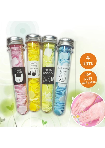 Yeni Seri 4'lü Paket 400 Yaprak Parfümlü Eriyen Tüp Mini Kağıt Sabun Öğrenci Çocuk Okul Dezenfektan