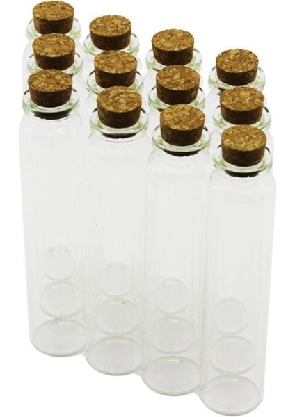12 Adet ( 25 ml - Uzunluk 11 cm ) ( Çok Amaçlı & Dekoratif ) Boş Cam Şişe ( Mantar Kapaklı ) 12 Adet