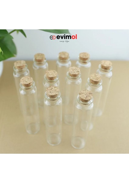 12 Adet ( 25 ml - Uzunluk 11 cm ) ( Çok Amaçlı & Dekoratif ) Boş Cam Şişe ( Mantar Kapaklı ) 12 Adet