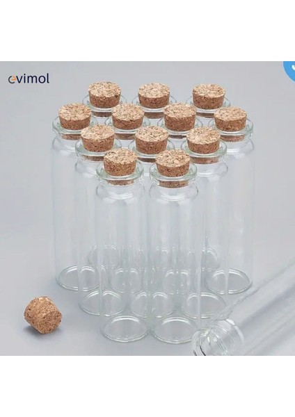 12 Adet ( 25 ml - Uzunluk 11 cm ) ( Çok Amaçlı & Dekoratif ) Boş Cam Şişe ( Mantar Kapaklı ) 12 Adet
