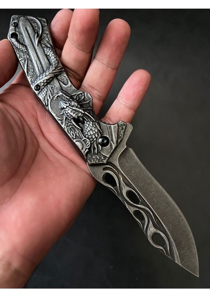 Ejder Kabartmalı Otantik Çelik Çakı