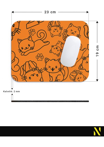 Sevimli Kediler Desenli Turuncu Renkli Ergonomik Mouse Pad - 23 cm x 19 cm - Kaydırmaz Taban Ev ve Ofis Kullanımı Fare Altlığı Mousepad