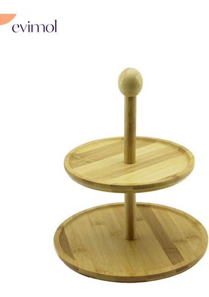 ( Yuvarlak & 2 Katlı ) Ahşap Bambu Sunumluk ( Çap: 19.5cm -- 24.5cm )