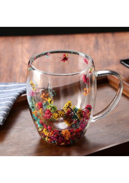 200ML & Geniş & Kalpli Çift Cidarlı & Çiçek Süslü - Termisil & Isıya Dayanıklı Cam Bardak fırsatları