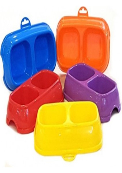 Iki Bölmeli Kedi Köpek Mama ve Su Kabı, Büyük Boy, Kırmızı Renk