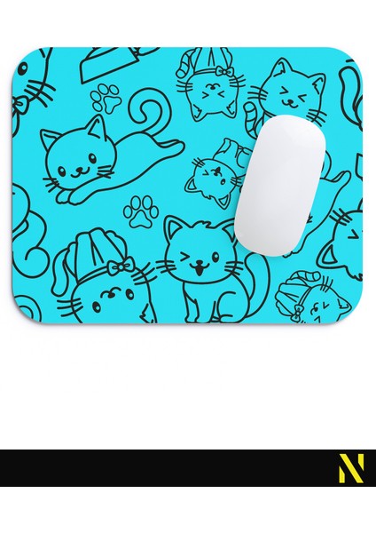 Sevimli Kediler Desenli Turkuaz Renkli Ergonomik Mouse Pad - 23 cm x 19 cm - Kaydırmaz Taban Ev ve Ofis Kullanımı Fare Altlığı Mousepad fırsatları