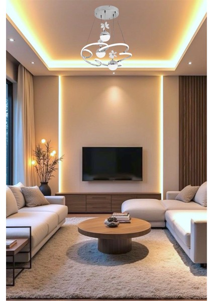 Modern Krom 3'lü Toplu Cloud Model 3 Renk Kumandalı (Beyaz&sarı&günışığı) LED Avize fiyatları