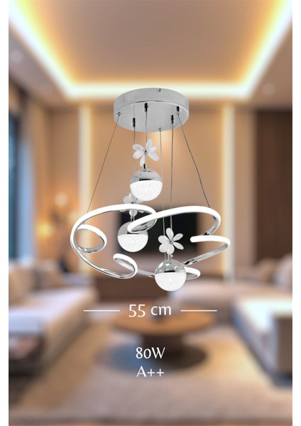 Modern Krom 3'lü Toplu Cloud Model 3 Renk Kumandalı (Beyaz&sarı&günışığı) LED Avize modelleri