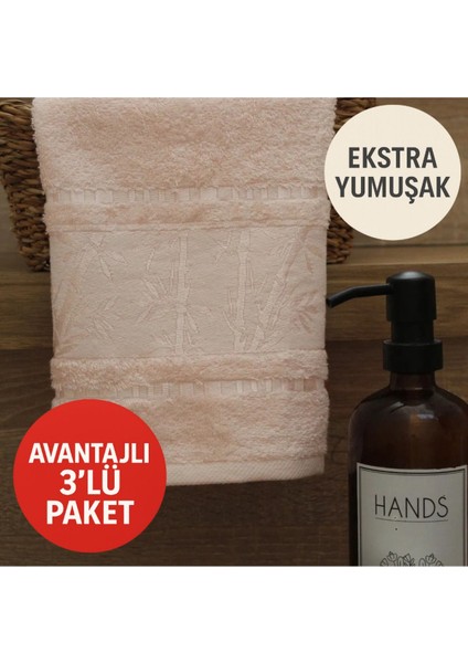 Himea Lüx Bambu 3'lü Pembe El Havlusu (50 x 90)
