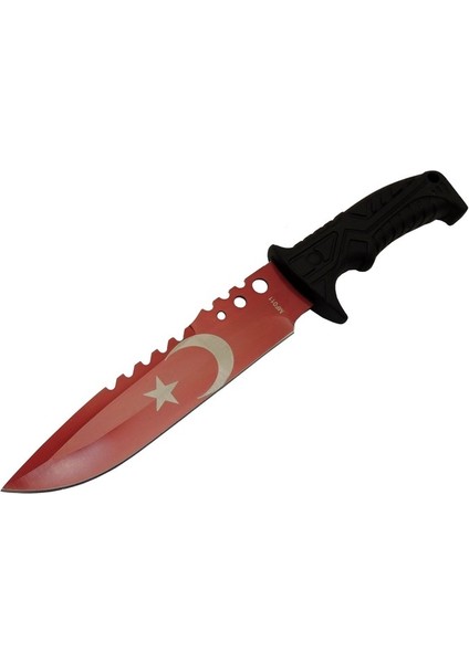 Bora Ayyıldız MF011 Rd Kırmızı Av Bıçağı 31CM - Testere Detaylı Bıçak, Kılıflı, Plastik Sap