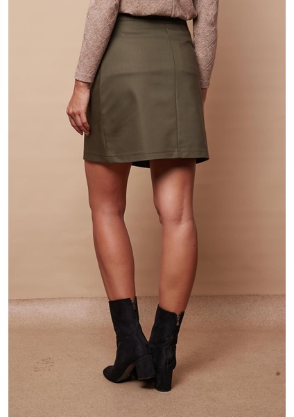 Kadın Yüksek Bel Kruvaze Model Hafif Likralı Şık Kumaş Ofis Kalem Etek-Haki fırsatları