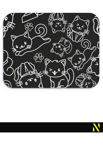 Sevimli Kediler Desenli Siyah Renkli Ergonomik Mouse Pad - 23 cm x 19 cm - Kaydırmaz Taban Ev ve Ofis Kullanımı Fare Altlığı Mousepad