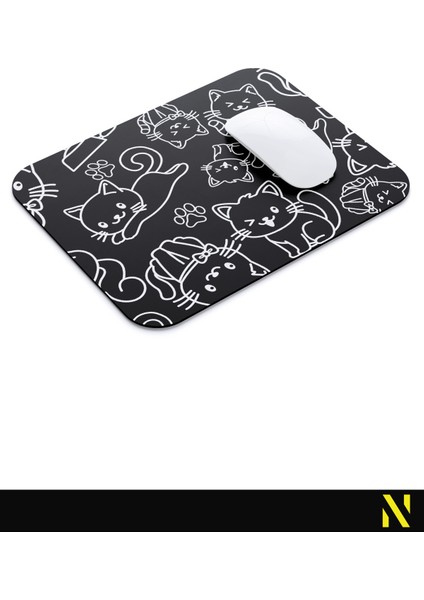 Sevimli Kediler Desenli Siyah Renkli Ergonomik Mouse Pad - 23 cm x 19 cm - Kaydırmaz Taban Ev ve Ofis Kullanımı Fare Altlığı Mousepad modelleri