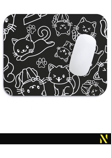 Sevimli Kediler Desenli Siyah Renkli Ergonomik Mouse Pad - 23 cm x 19 cm - Kaydırmaz Taban Ev ve Ofis Kullanımı Fare Altlığı Mousepad fırsatları