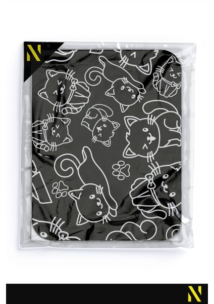 Sevimli Kediler Desenli Siyah Renkli Ergonomik Mouse Pad - 23 cm x 19 cm - Kaydırmaz Taban Ev ve Ofis Kullanımı Fare Altlığı Mousepad