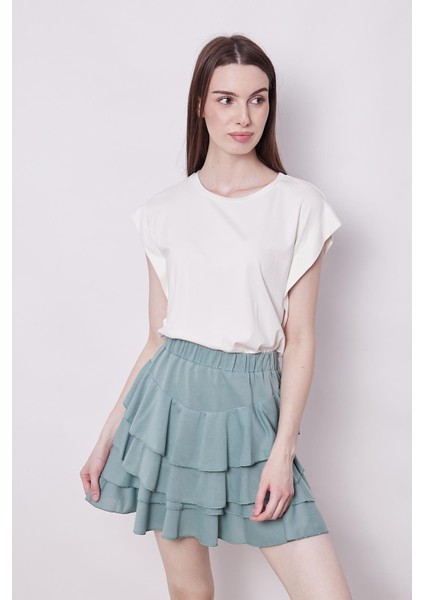 Yazlık Kumaş Fırfırlı Diz Üstü Mykonos Etek-Mint fiyatları