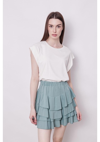 Yazlık Kumaş Fırfırlı Diz Üstü Mykonos Etek-Mint fırsatları