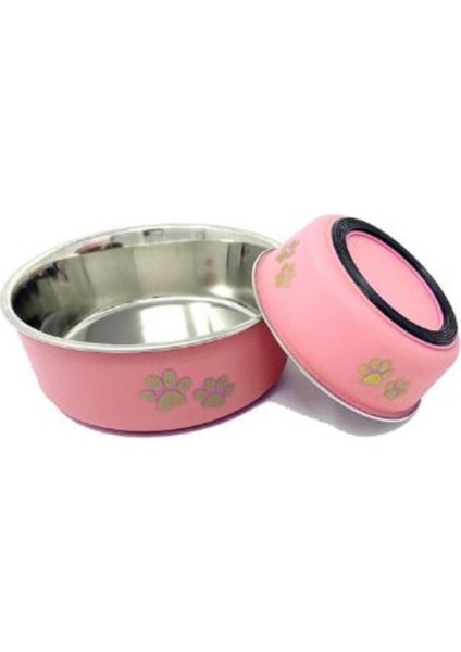 Renkli Yavruağzı Mama ve Su Kabı, 21CM, 1850ML, Pati Desenli