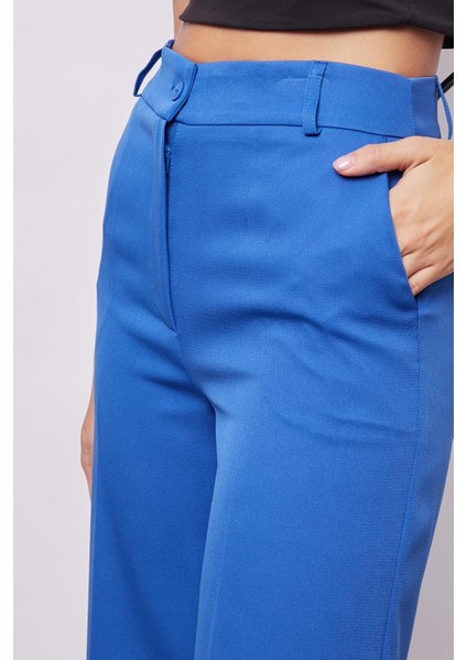 Yüksek Bel Yan Cepli Bol Paça Hafif Esnek Dokuma Kumaş Palazzo Pantolon-Saks indirimleri