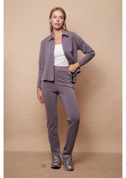 Kadın Modal Yüksek Bel Beli Lastikli Yan Cepli Dar Paça Yürüyüş Pantolonu-Koyu Gri fiyatları