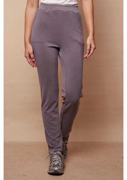 Kadın Modal Yüksek Bel Beli Lastikli Yan Cepli Dar Paça Yürüyüş Pantolonu-Koyu Gri fırsatları